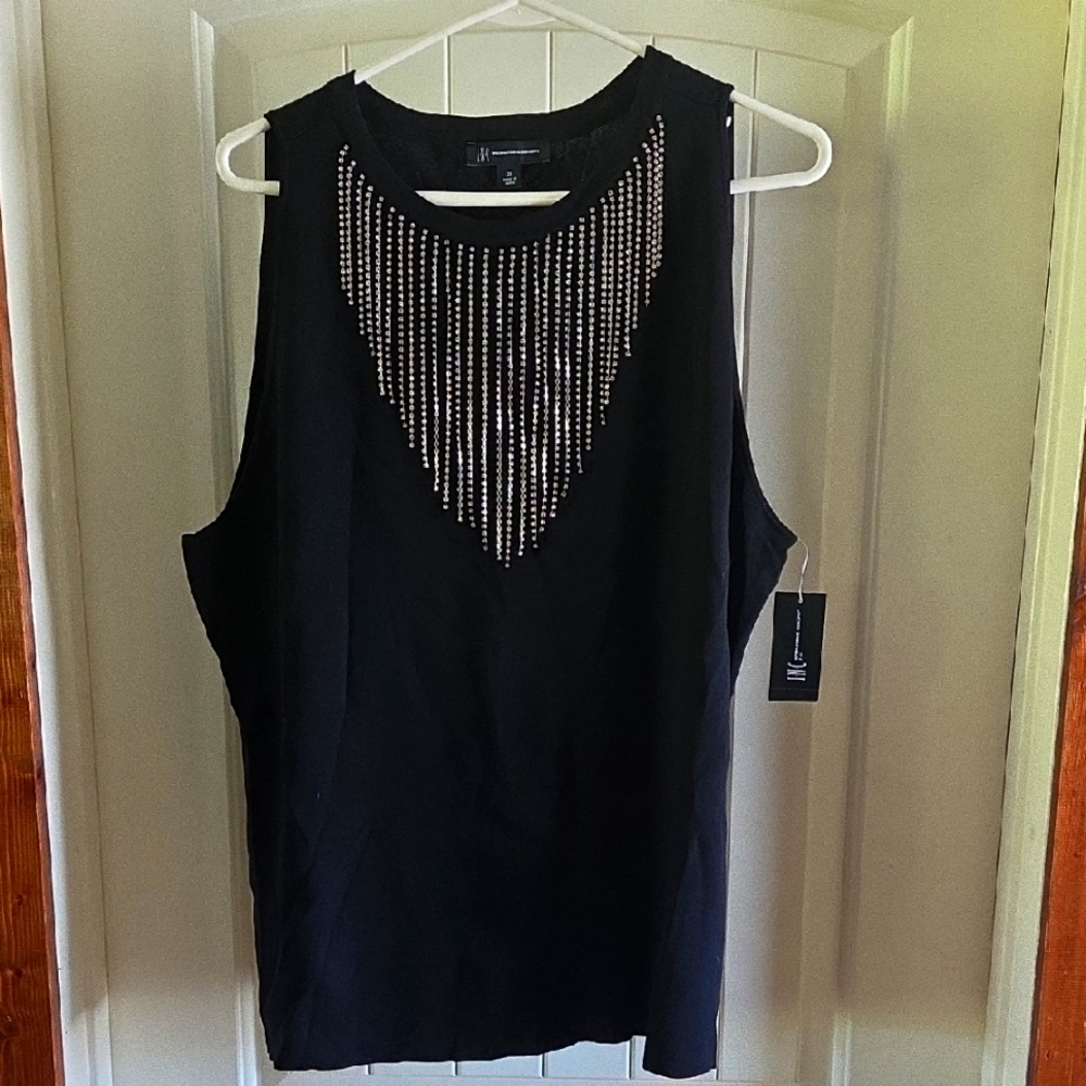 INC International Concepts Black Tank Top with Silver Embellishments